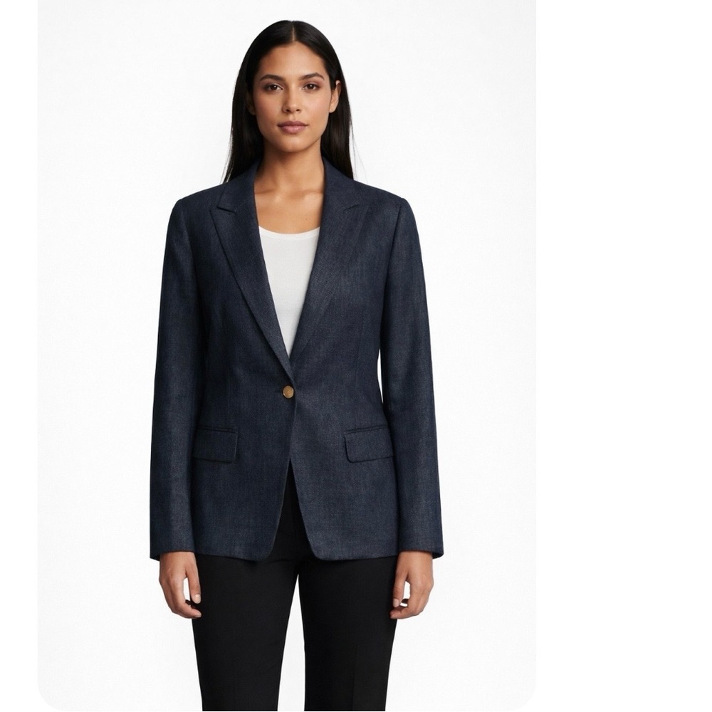Brooks Brothers Linen Blazer Denim Blue Size 12 quiet luxury classic Chic jacket - Picture 5 of 12